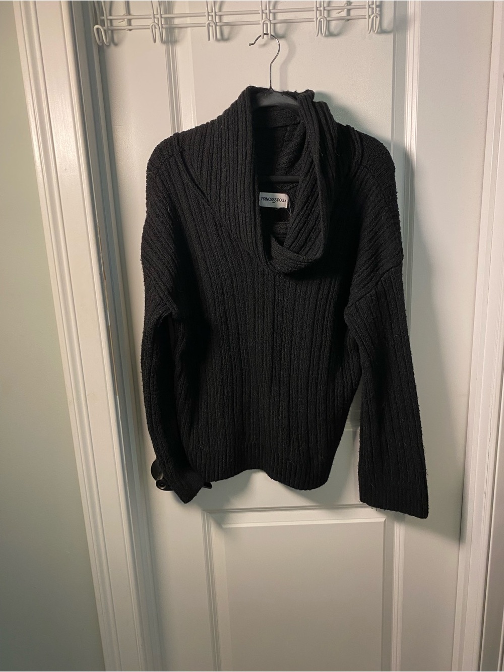 Princess Polly Black Ribbed Cowl Neck Sweater